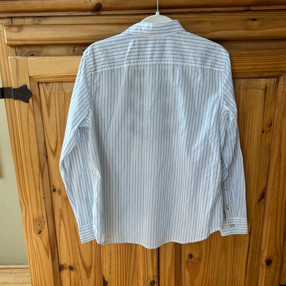 Chaps Top Button Up Aztec Pinstripe Blue White 100% Cotton Women Large - Picture 6 of 7